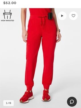 FIGS Zamora High-Waisted Red Jogger Pants